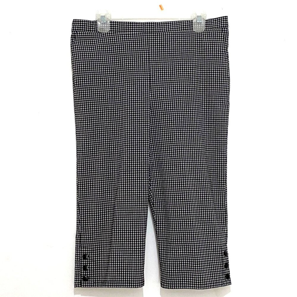 Alfred Dunner Plaid Crop Pants Size 12 Black White‎ Grandmacore Travel Comfort